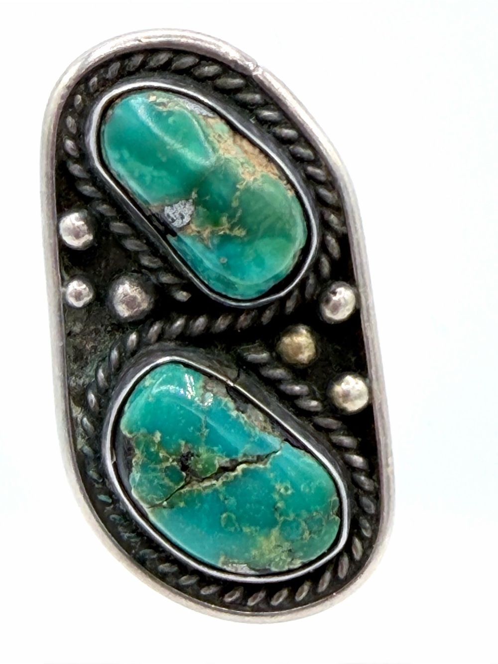 Vintage Double Stone Sterling Silver Turquoise Green Woman’s Ring Jewelry